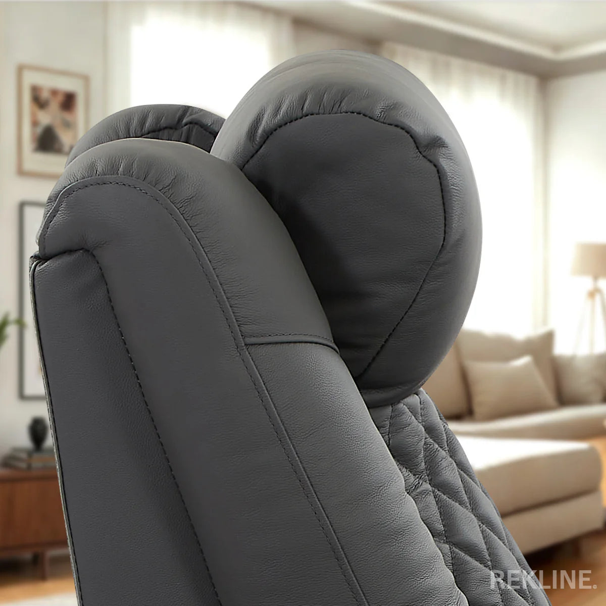 Home Cinema Chair in Grey Real Leather | Luxury for Gaming & Movie Theatre Seating | Electric Recliner with Power Headrest & Automatic Lumbar Support | Milano by REKLINE - Office Living Store
