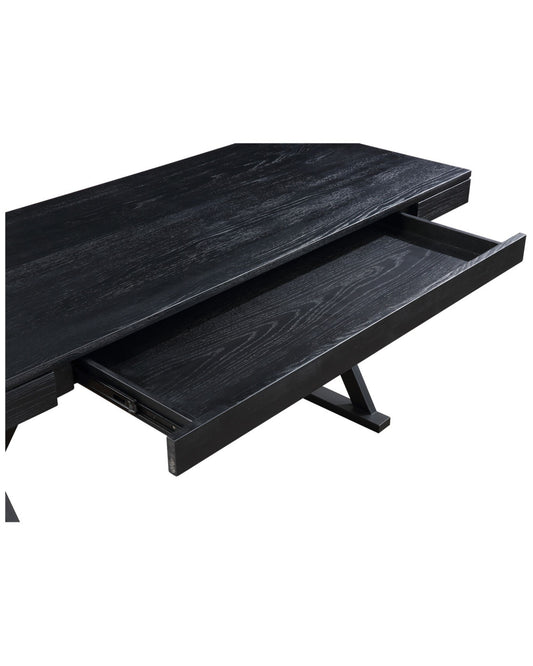 Moes Home Profecto Modern Writing Desk with 3 Soft-Close Drawers - Black Ash Wood & Steel Legs