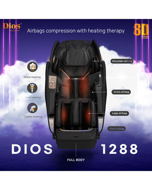 Kahuna Dios Massage Chair 8D AI Dual Air Tech Touch Roller SL-track with Brain Relaxation Program Dios-1288 Black