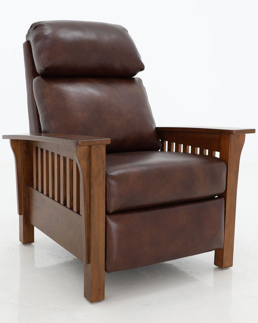 Barcalounger Mission Manual Push Back Leather Recliner Chair - Wenlock Fudge Brown