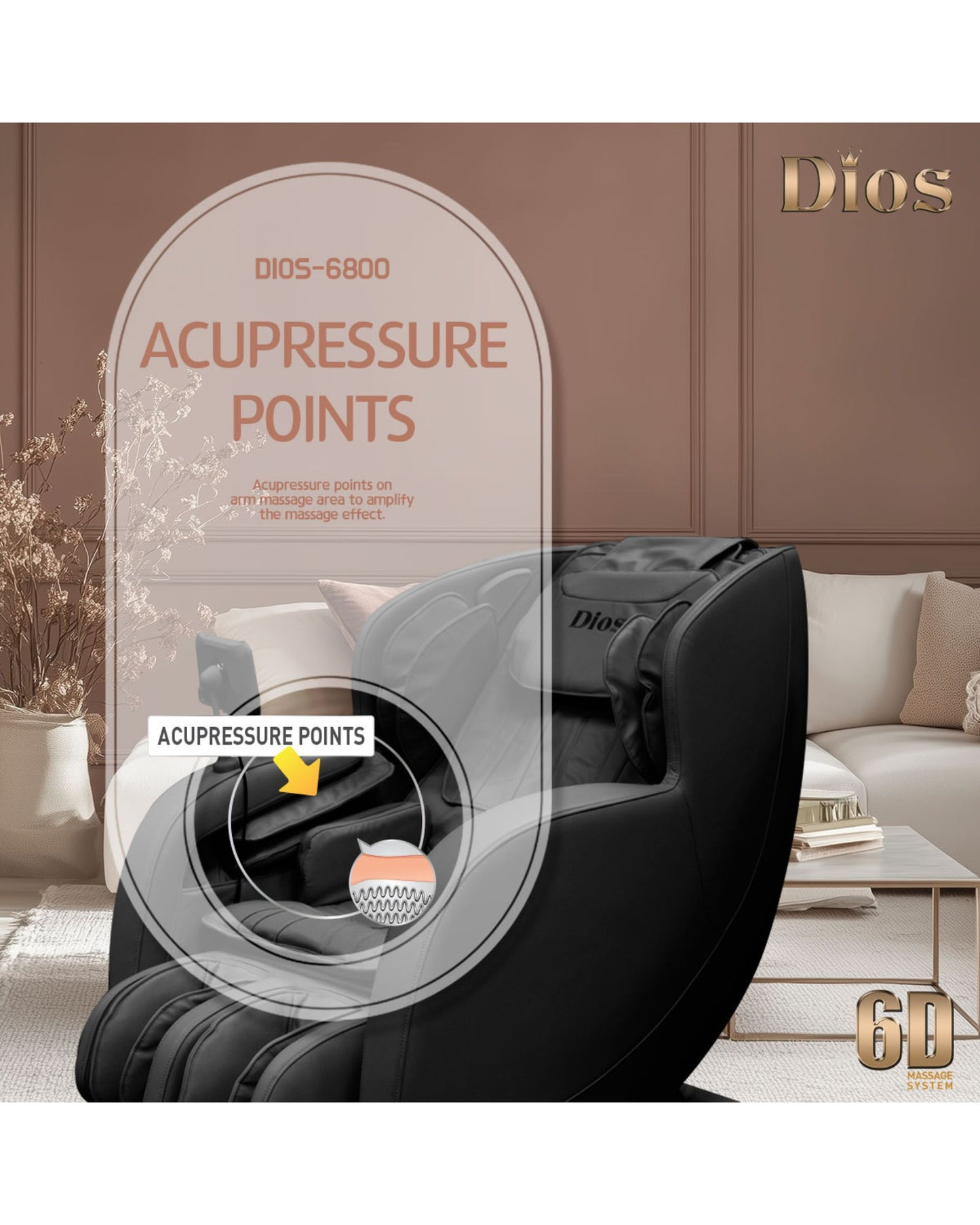 Dios Massage Chair 6D Dual Core Air Roller SL-track Dios-6800 Black/Gray