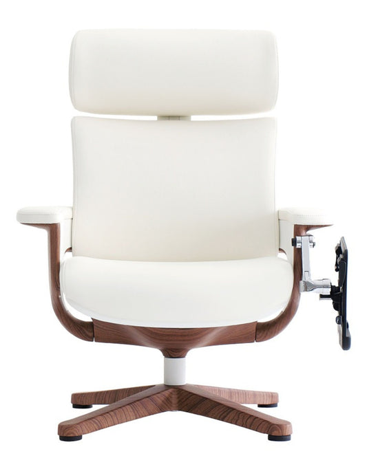 Nuvem White Leather Executive Office Chair with Ottoman and Tablet Arm - Eurotech