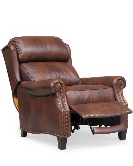 Barcalounger Meade Manual Push Back Recliner Chair with Nailhead Trim - Worthington Cognac Leather