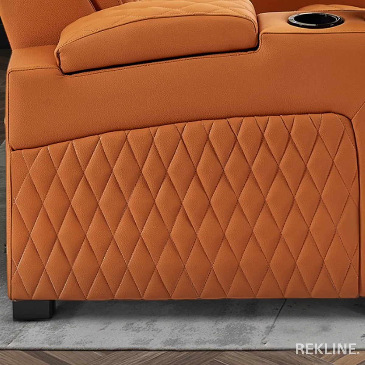 Home Cinema Chair in Orange Real Leather | Luxury for Gaming & Movie Theatre Seating | Electric Recliner with Power Headrest & Automatic Lumbar Support | Assisi by REKLINE - Office Living Store
