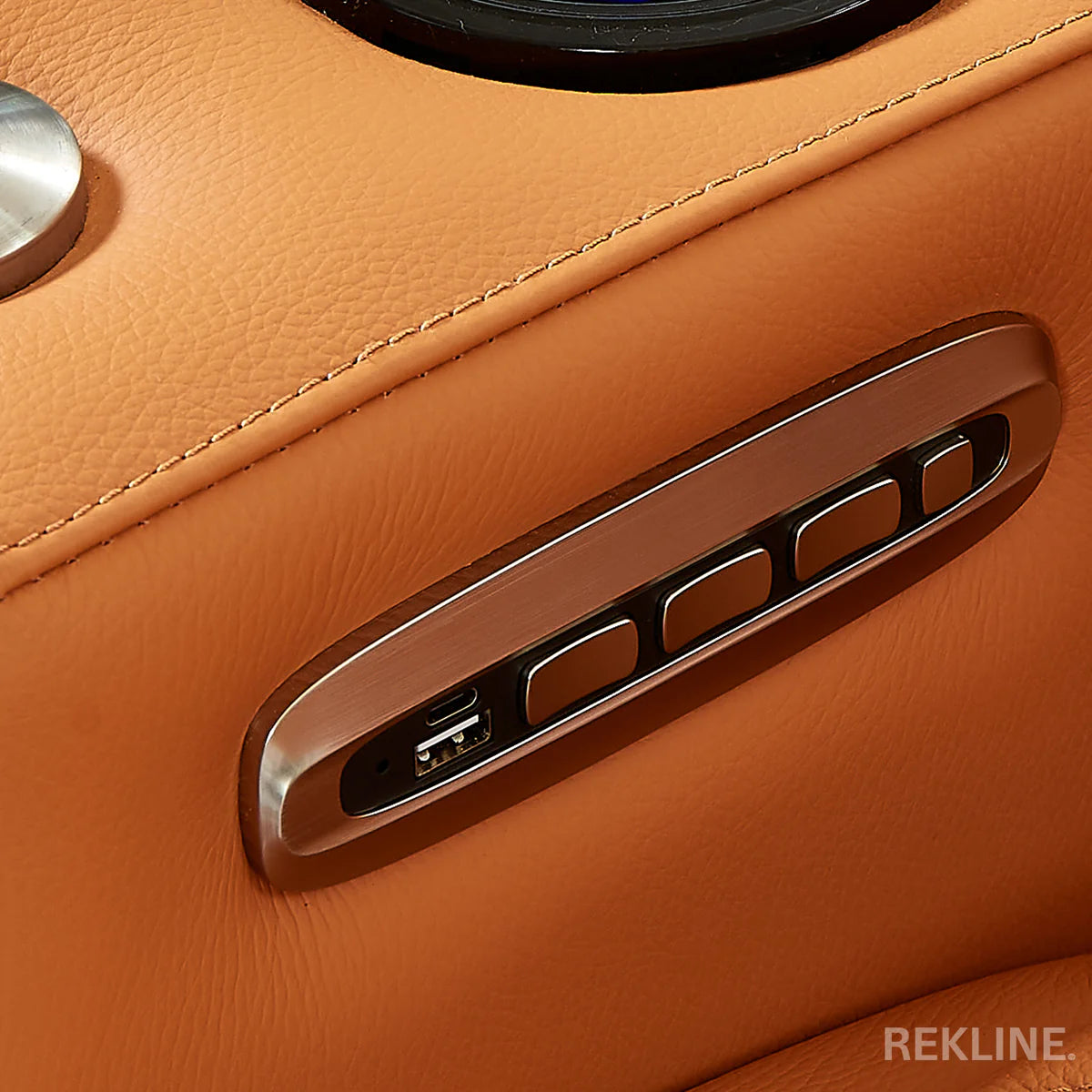 Home Cinema Chair in Orange Real Leather | Luxury for Gaming & Movie Theatre Seating | Electric Recliner with Power Headrest & Automatic Lumbar Support | Assisi by REKLINE - Office Living Store