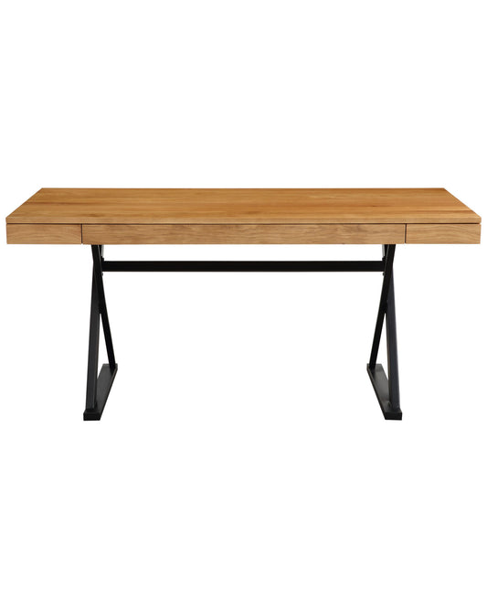 Moes Home Profecto Modern Writing Desk with 3 Soft-Close Drawers - Natural Oak & Steel Legs