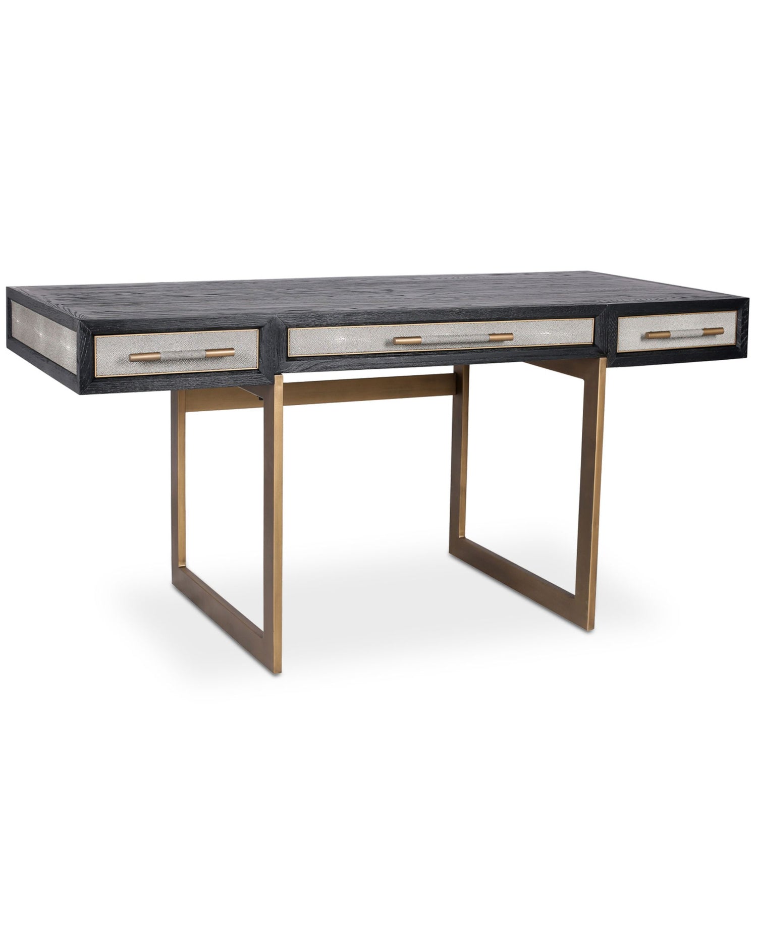 Moes Home Mako 63" Writing Desk with 3 Drawers - Grey Oak Wood & Vegan Leather - Office Living Store