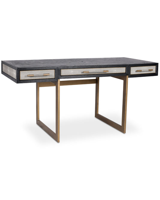Moes Home Mako 63" Writing Desk with 3 Drawers - Grey Oak Wood & Vegan Leather