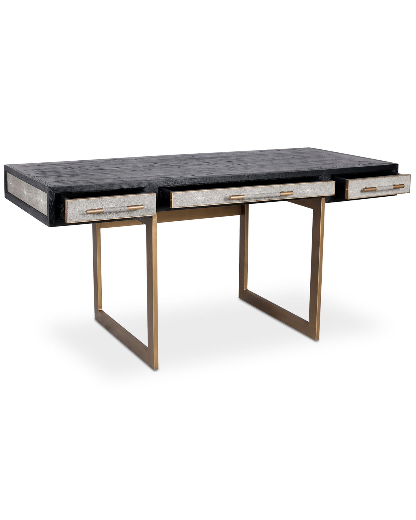 Moes Home Mako 63" Writing Desk with 3 Drawers - Grey Oak Wood & Vegan Leather - Office Living Store