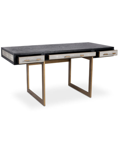 Moes Home Mako 63" Writing Desk with 3 Drawers - Grey Oak Wood & Vegan Leather - Office Living Store
