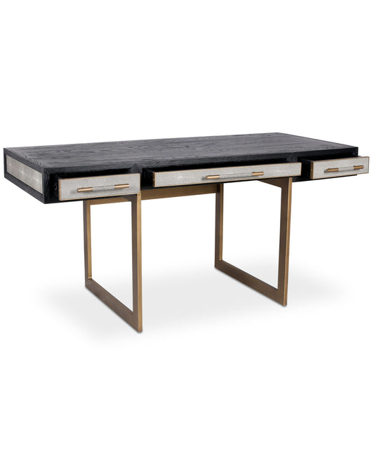 Moes Home Mako 63" Writing Desk with 3 Drawers - Grey Oak Wood & Vegan Leather