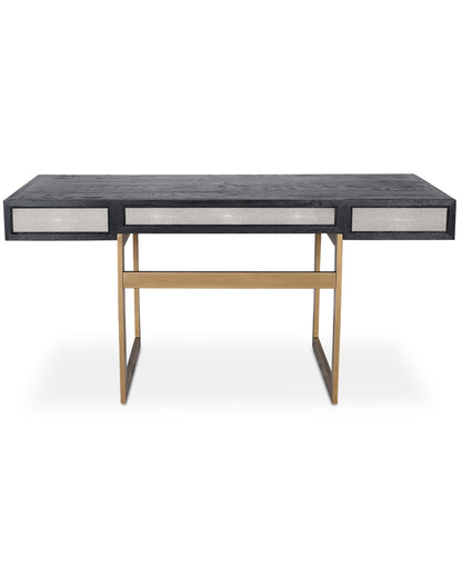 Moes Home Mako 63" Writing Desk with 3 Drawers - Grey Oak Wood & Vegan Leather - Office Living Store