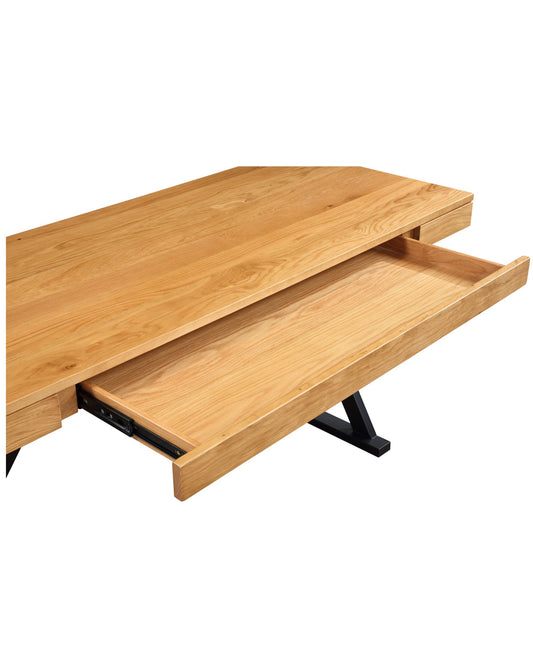 Moes Home Profecto Modern Writing Desk with 3 Soft-Close Drawers - Natural Oak & Steel Legs