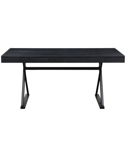 Moes Home Profecto Modern Writing Desk with 3 Soft-Close Drawers - Black Ash Wood & Steel Legs
