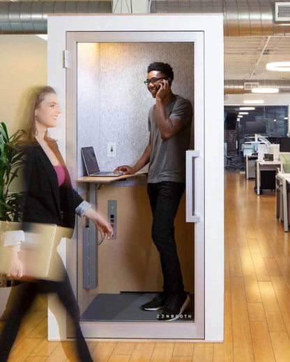 Zenbooth Solo Soundproof Office Phone Booth Pod with Adjustable Desk - 1 Person Privacy Room - Office Living Store