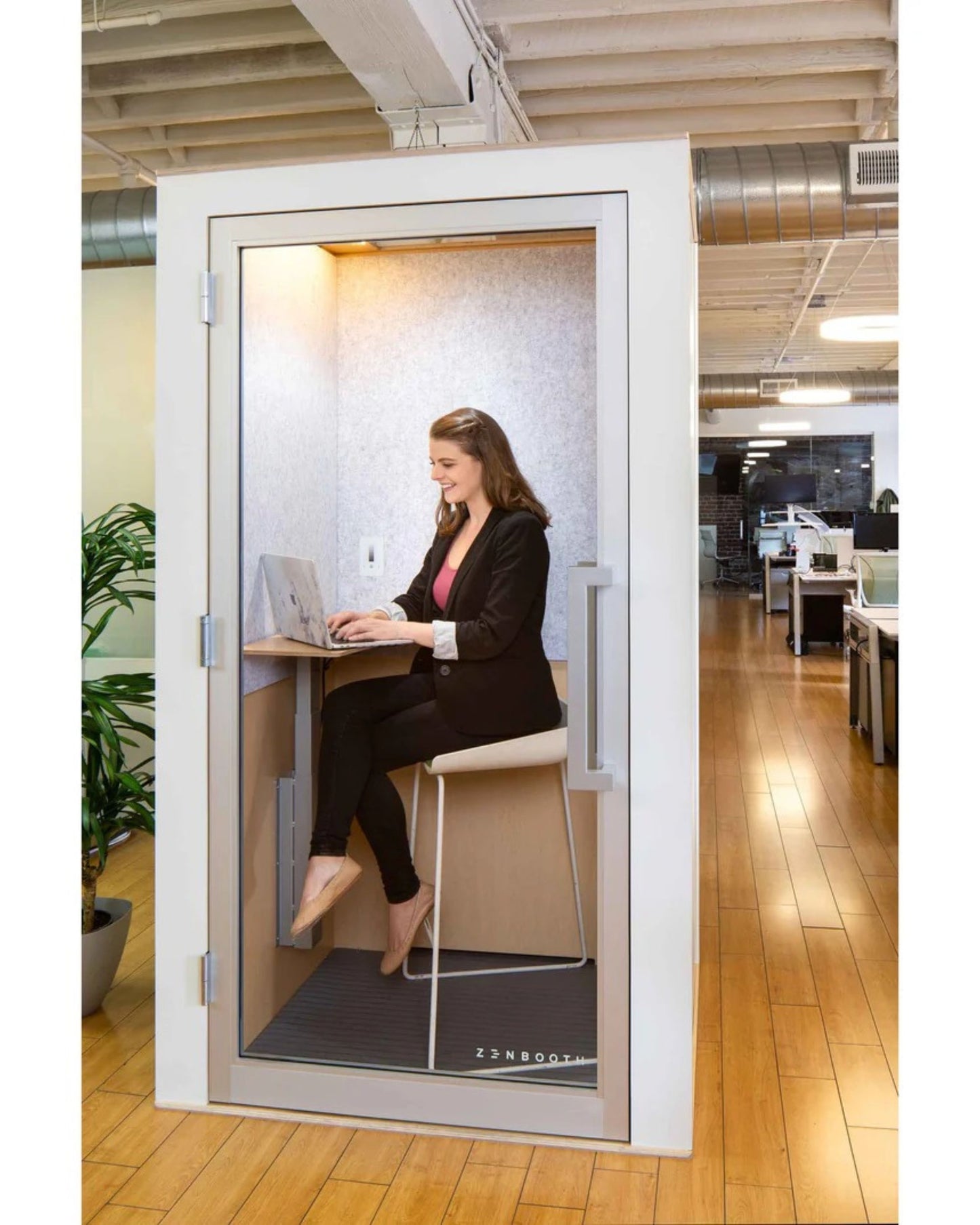 Zenbooth Solo Soundproof Office Phone Booth Pod with Adjustable Desk - 1 Person Privacy Room - Office Living Store