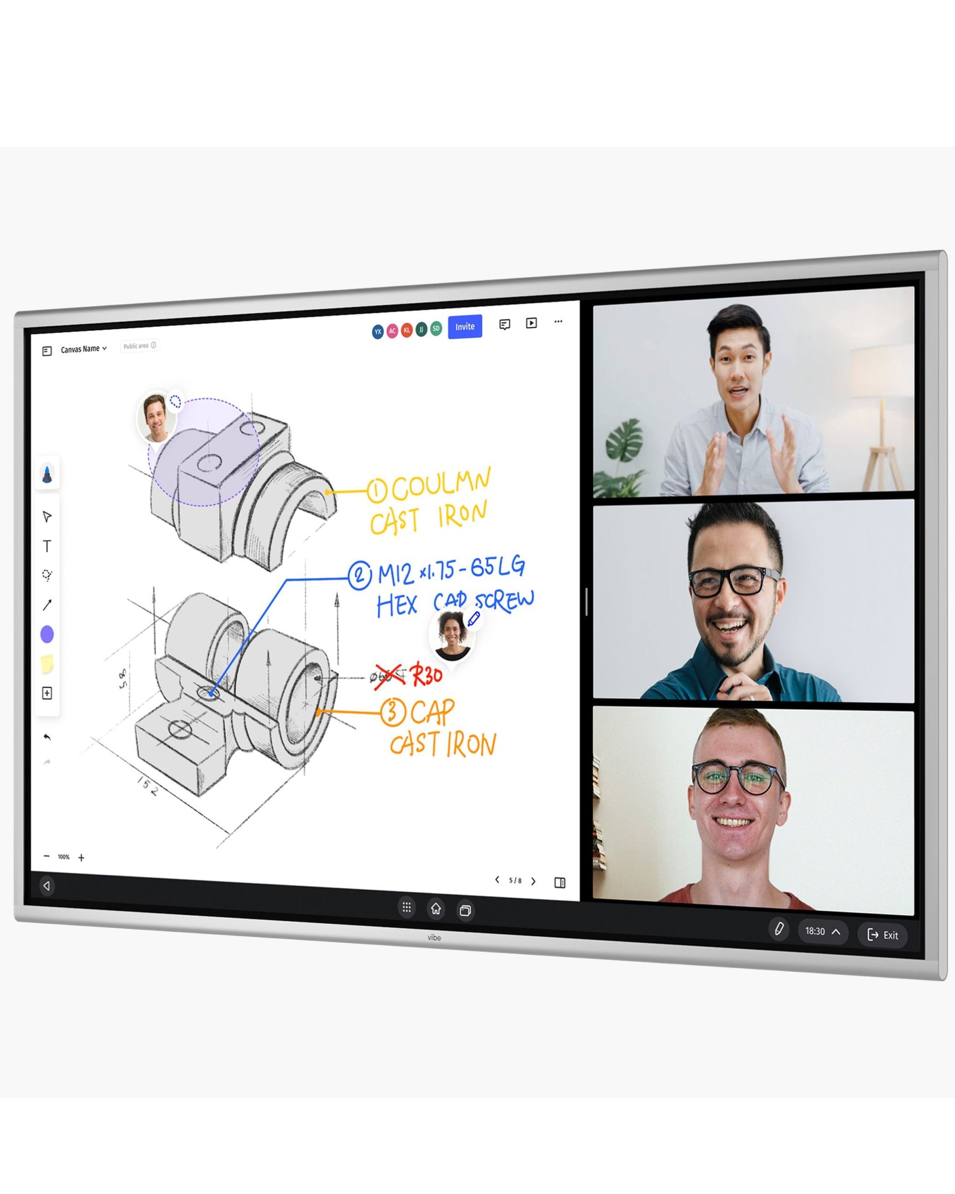 Vibe Board S1 75" 4K Interactive Touchscreen Smart Whiteboard - 20-Point Touch Digital Collaboration Display for Meetings - Office Living Store