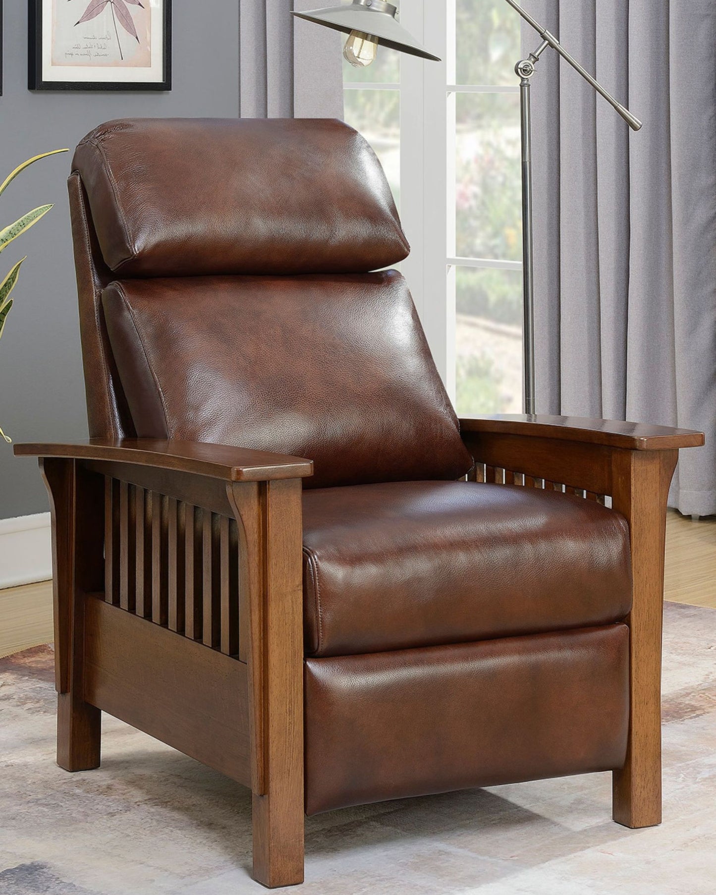 Barcalounger Mission Manual Push Back Leather Recliner Chair - Wenlock Fudge Brown - Office Living Store