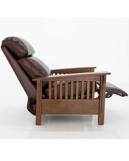 Barcalounger Mission Manual Push Back Leather Recliner Chair - Wenlock Fudge Brown - Office Living Store