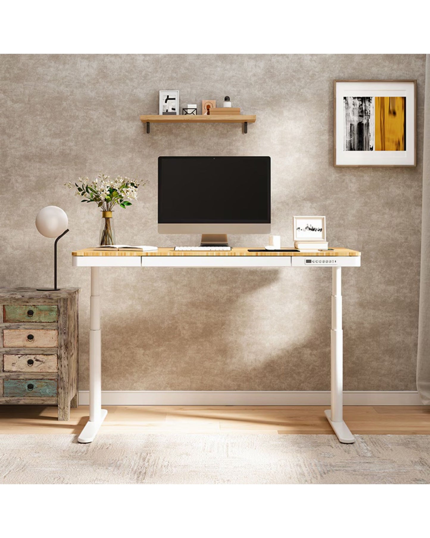 FlexiSpot Comhar Pro Q8 Electric Standing Desk with Wireless Charger - Bamboo Sit Stand Desk with Dual Motor - Office Living Store