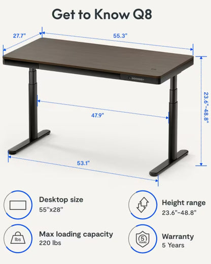 FlexiSpot Comhar Pro Q8 Electric Standing Desk with Wireless Charger - Bamboo Sit Stand Desk with Dual Motor - Office Living Store