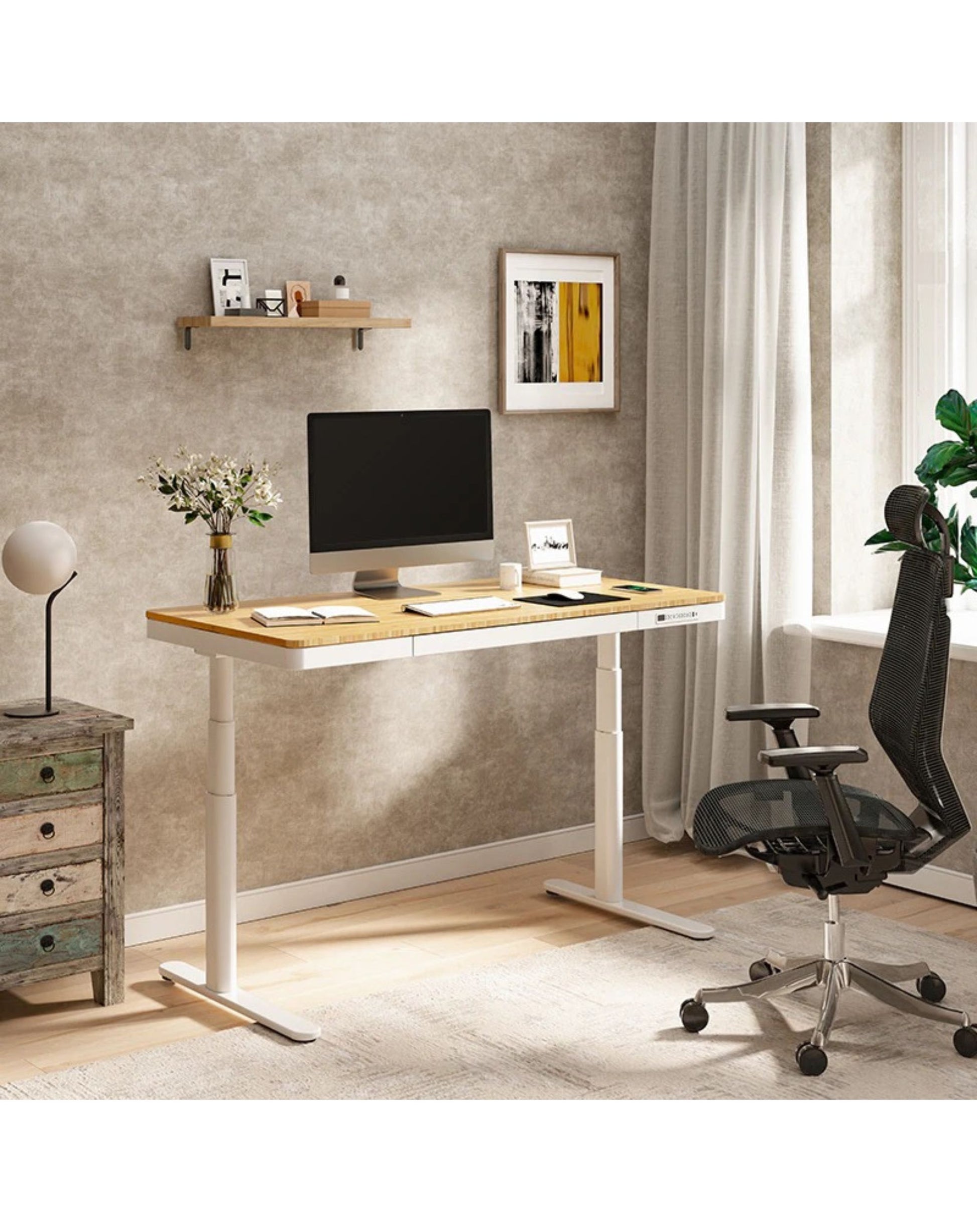 FlexiSpot Comhar Pro Q8 Electric Standing Desk with Wireless Charger - Bamboo Sit Stand Desk with Dual Motor - Office Living Store