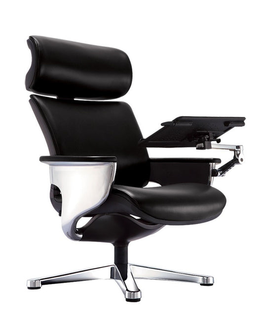 Nuvem Black Leather Executive Office Chair with Ottoman and Tablet Arm - Eurotech