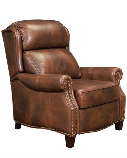 Barcalounger Meade Manual Push Back Recliner Chair with Nailhead Trim - Worthington Cognac Leather - Office Living Store