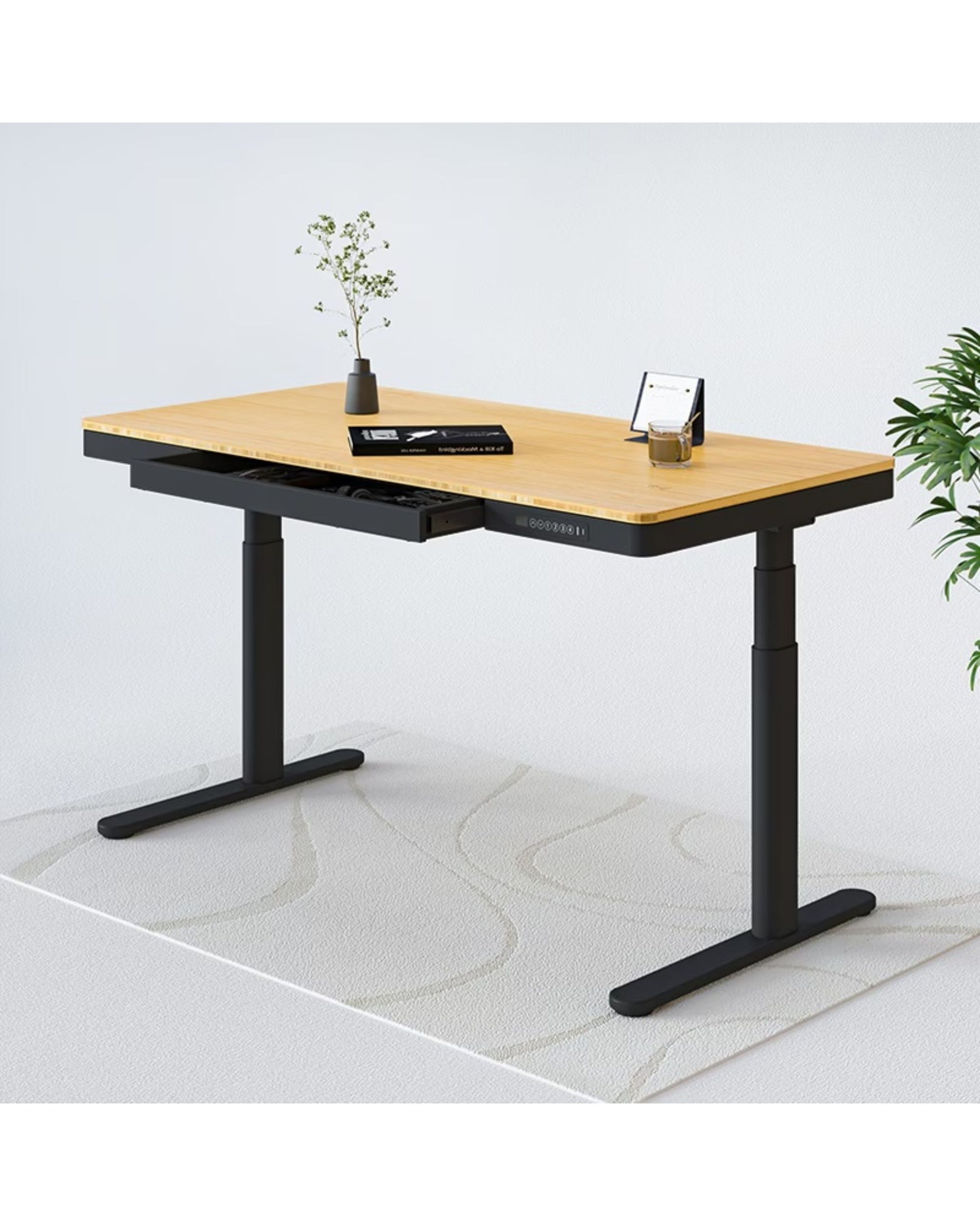 FlexiSpot Comhar Pro Q8 Electric Standing Desk with Wireless Charger - Bamboo Sit Stand Desk with Dual Motor - Office Living Store