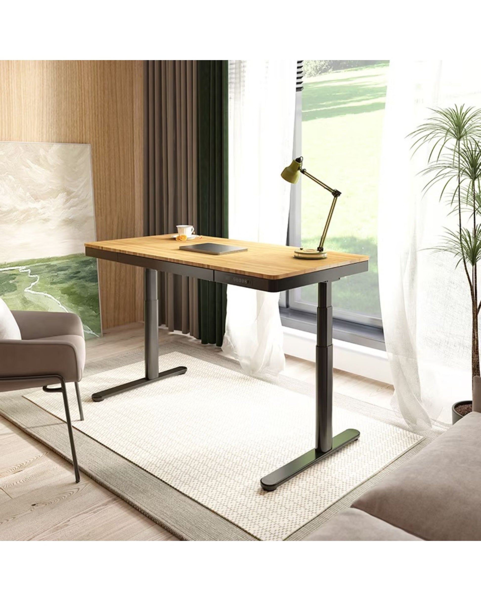 FlexiSpot Comhar Pro Q8 Electric Standing Desk with Wireless Charger - Bamboo Sit Stand Desk with Dual Motor - Office Living Store