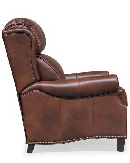 Barcalounger Meade Manual Push Back Recliner Chair with Nailhead Trim - Worthington Cognac Leather - Office Living Store