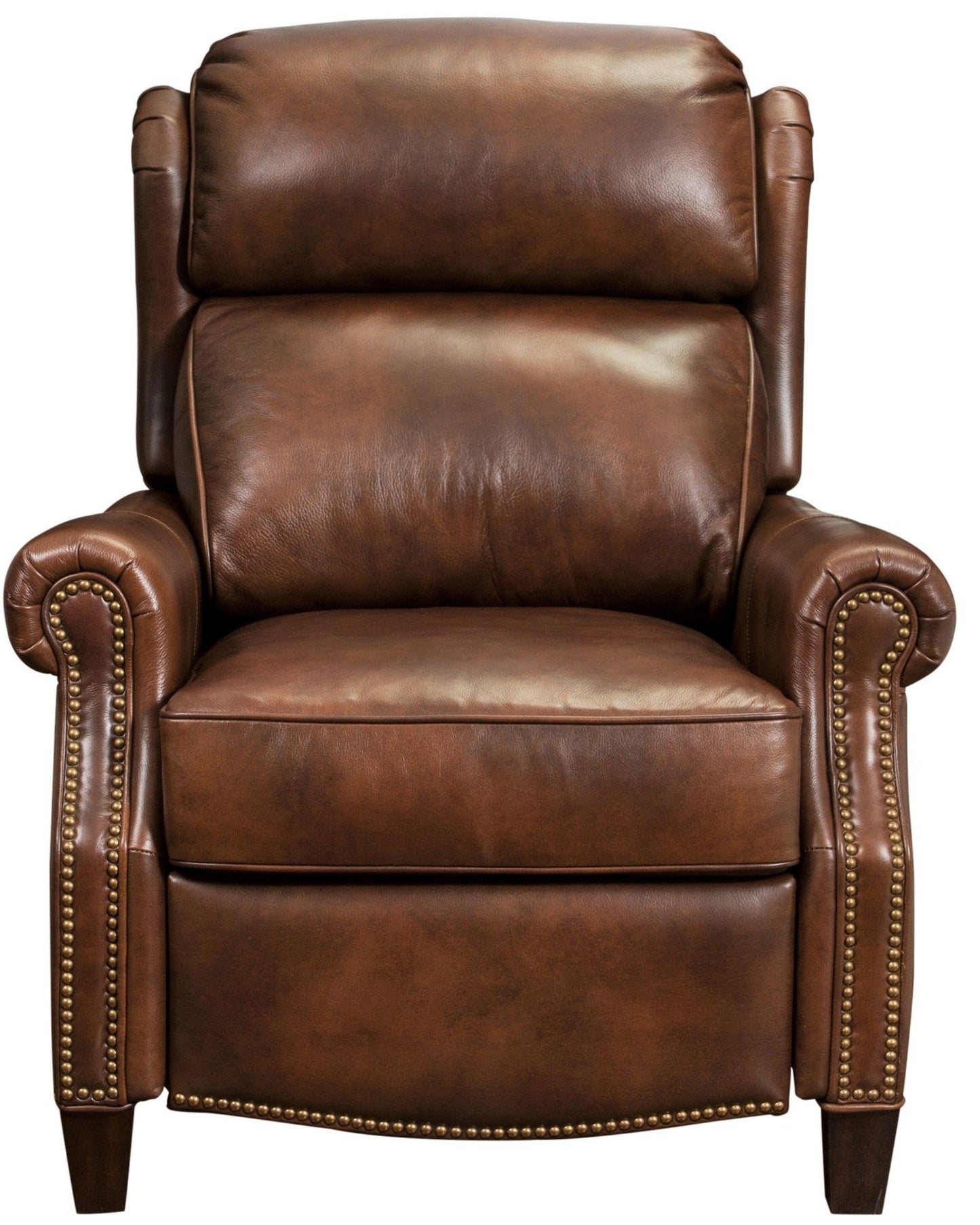 Barcalounger Meade Manual Push Back Recliner Chair with Nailhead Trim - Worthington Cognac Leather - Office Living Store