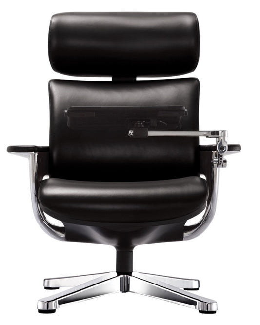Nuvem Black Leather Executive Office Chair with Ottoman and Tablet Arm - Eurotech