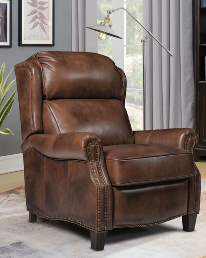Barcalounger Meade Manual Push Back Recliner Chair with Nailhead Trim - Worthington Cognac Leather - Office Living Store