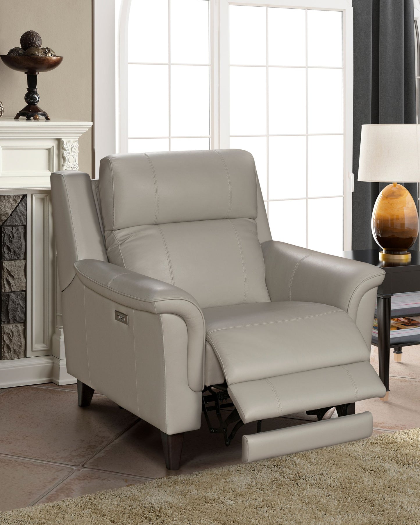 Barcalounger Kester Power Recliner Chair with Power Headrest and USB Port - Laurel Cream Leather - Office Living Store