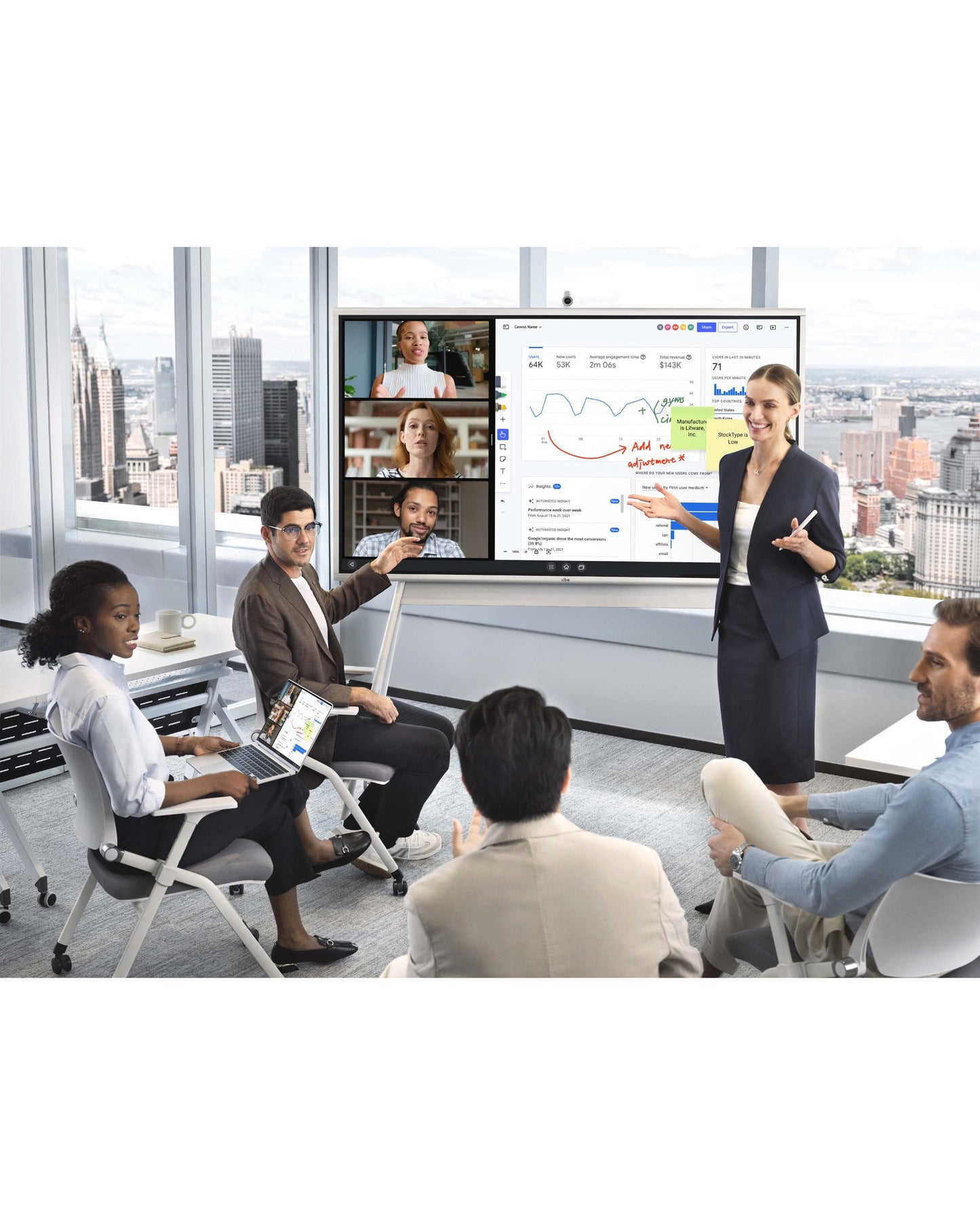Vibe Board S1 55" 4K Interactive Touchscreen Smart Whiteboard - 20-Point Touch Digital Collaboration Display for Meetings - Office Living Store