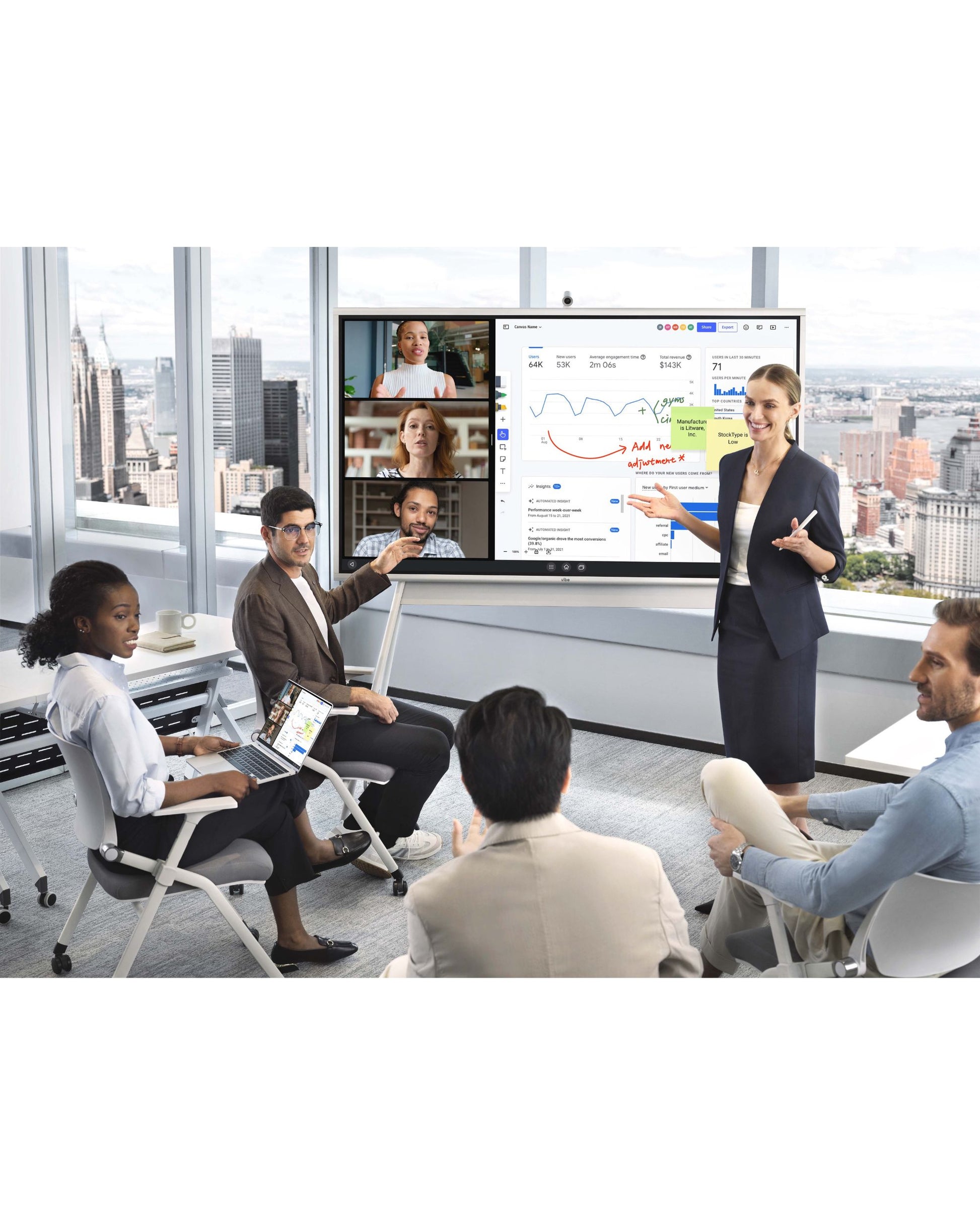 Vibe Board S1 55" 4K Interactive Touchscreen Smart Whiteboard - 20-Point Touch Digital Collaboration Display for Meetings - Office Living Store