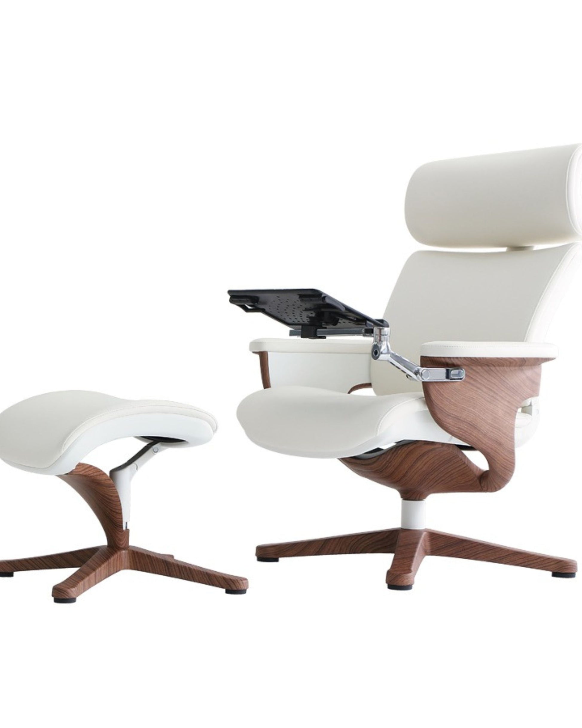 Nuvem White Leather Executive Office Chair with Ottoman and Tablet Arm - Eurotech - Office Living Store