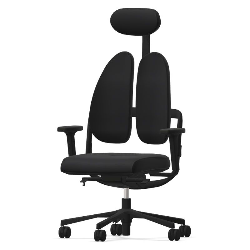 Grahl Duo Back Type 11 Office Chair w/ Headrest - Black Fabric & Base w/ 2D Armrests - Office Living Store